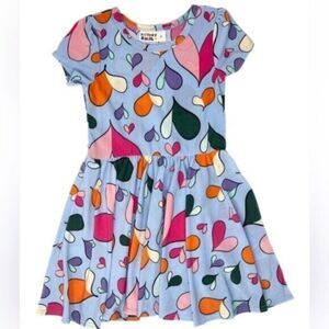 NWT Dot Dot Smile Toddler Girls Blue Colored Hearts Cap Dress Rainbow - Size 2T